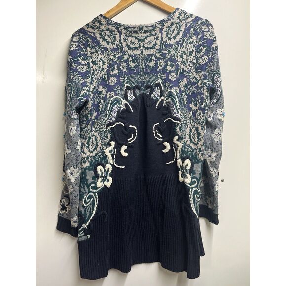 Anthropologie HWR Monogram Emmia Hand Stitched Cardigan Sweater Medium Floral - Picture 7 of 8